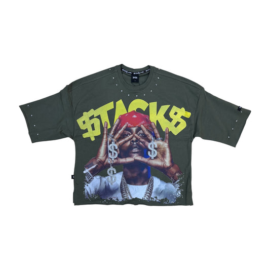 WH-SW6152 - Stacks with Studs Cropped Top Graphic T-Shirt