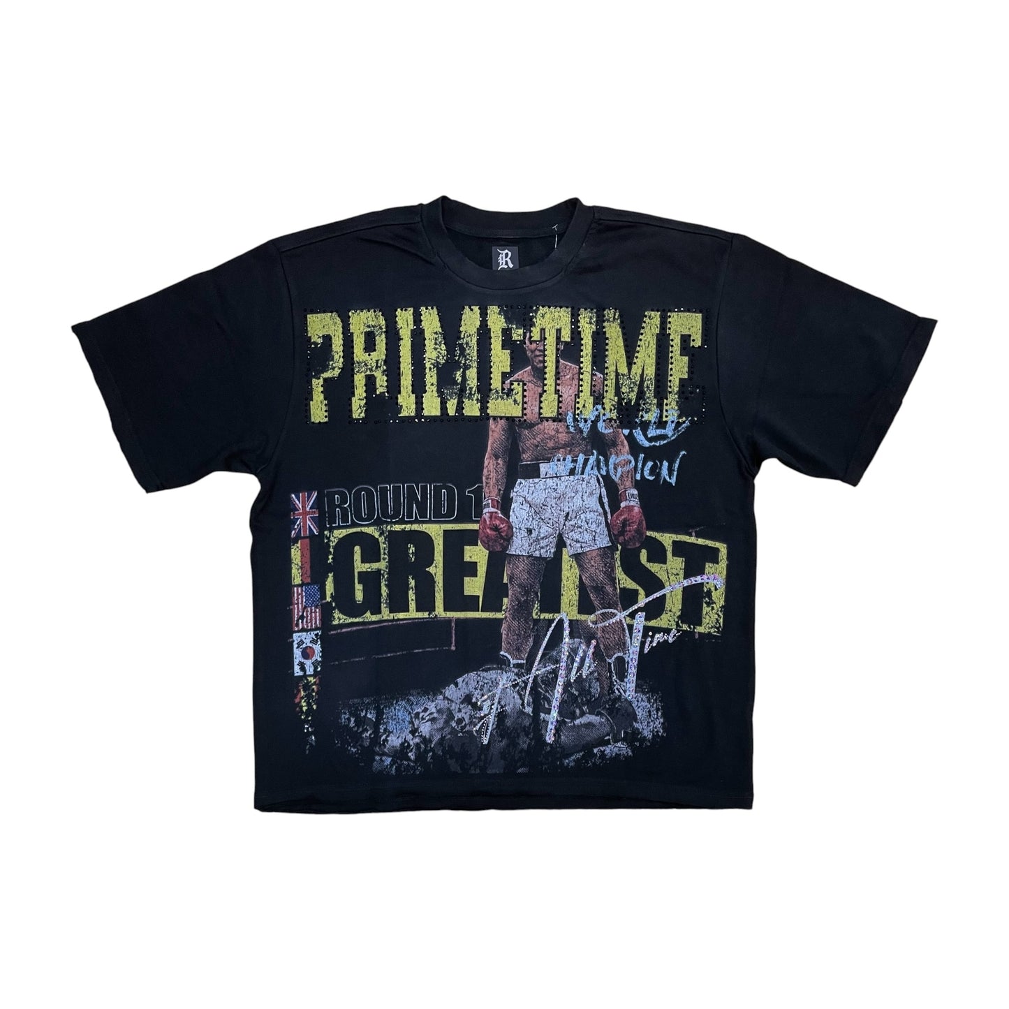 WH-3163-116 - Primetime Digital with Rhinestones Terry Cropped Graphic T-Shirt