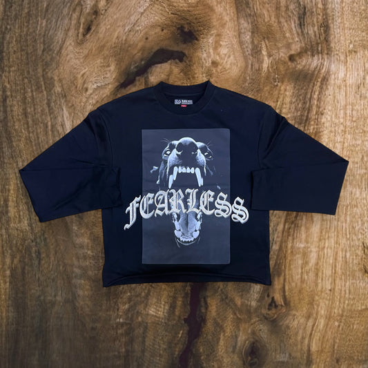 FB1504 - Fearless Rhinestone L/S French Terry Crewneck Cropped Top