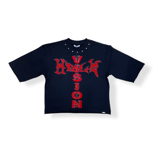 HF5500 - HIGHLY VISION 3/4 Sleeve Cropped Top Graphic T-Shirt