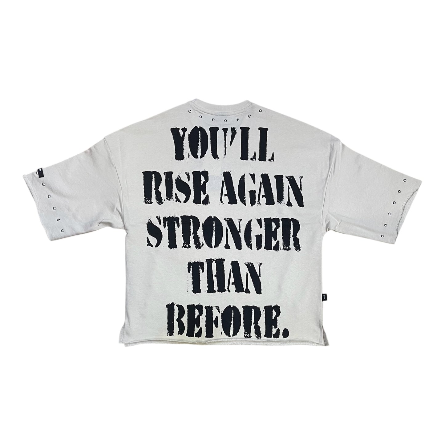 SM6127 - Burn Out with Studs n Pearl Cropped Top Graphic T-Shirt