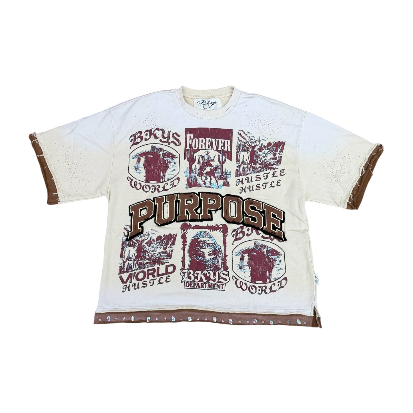 WH-T1629 - Purpose World Hustle with Rhinestones Graphic Crop T-Shirt