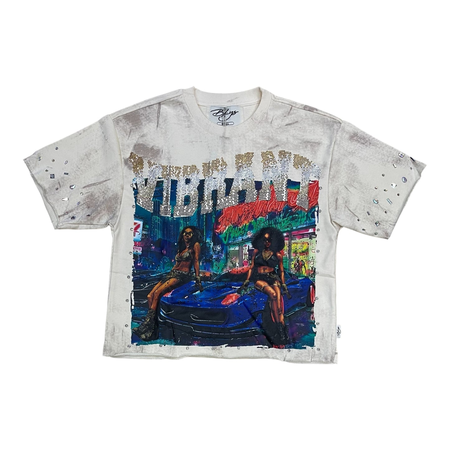 T1432 - Vibrant with Rhinestones Cropped Top T-Shirt