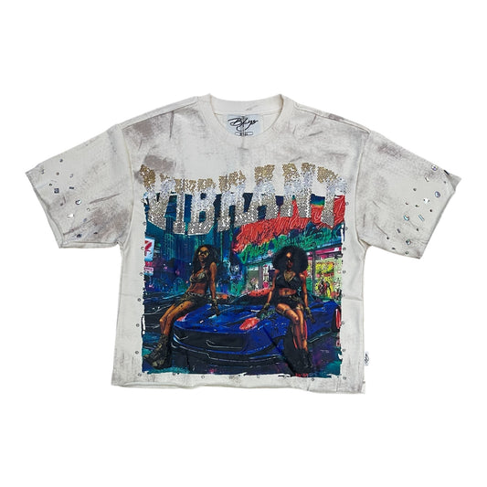 T1432 - Vibrant with Rhinestones Cropped Top T-Shirt