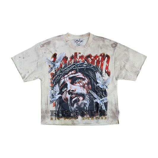 T1485 - Heaven in My Mind with Rhinestones Cropped Top T-Shirt