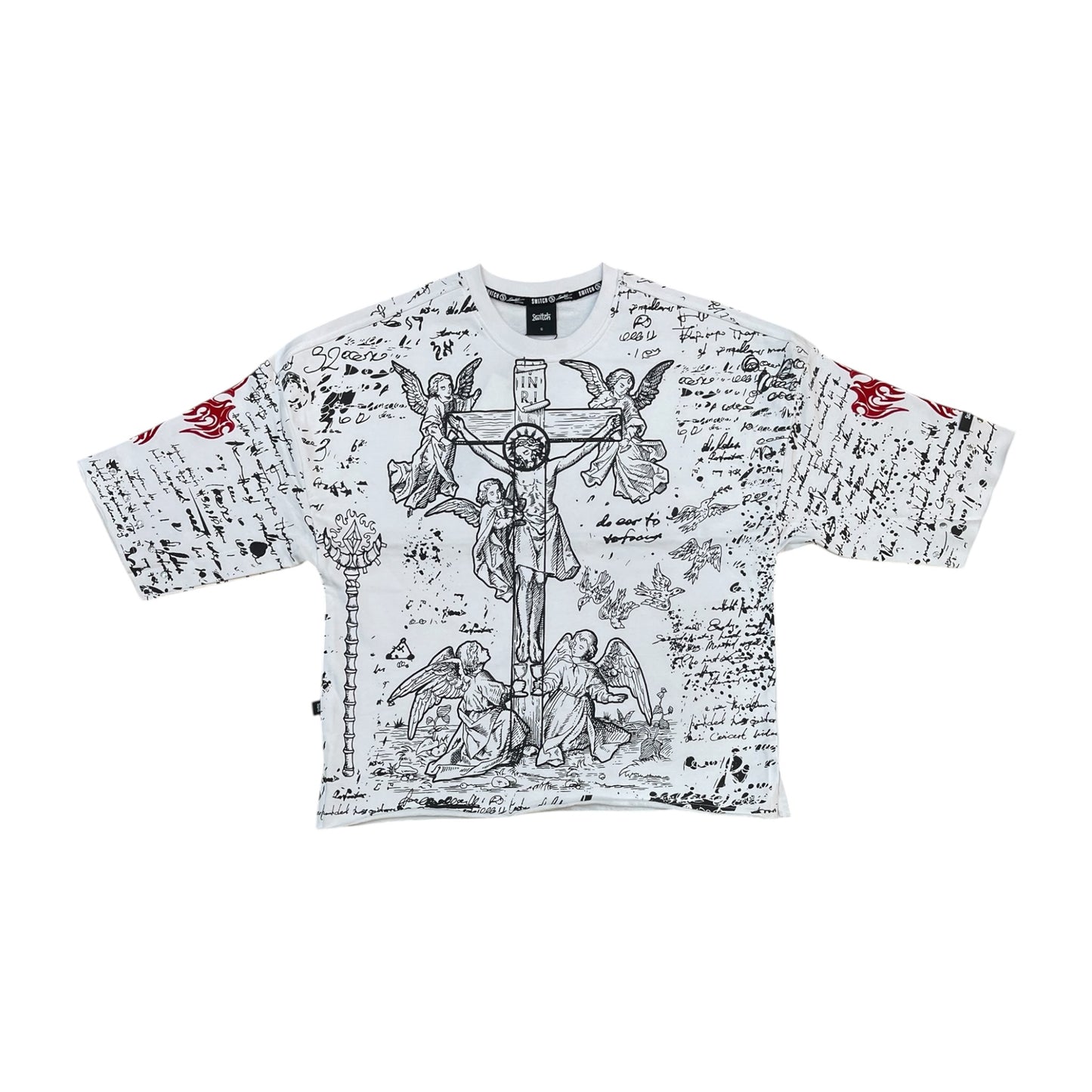 WH-SW6115 - Saint Ruins with Silver Studs Cropped Top Graphic T-Shirt