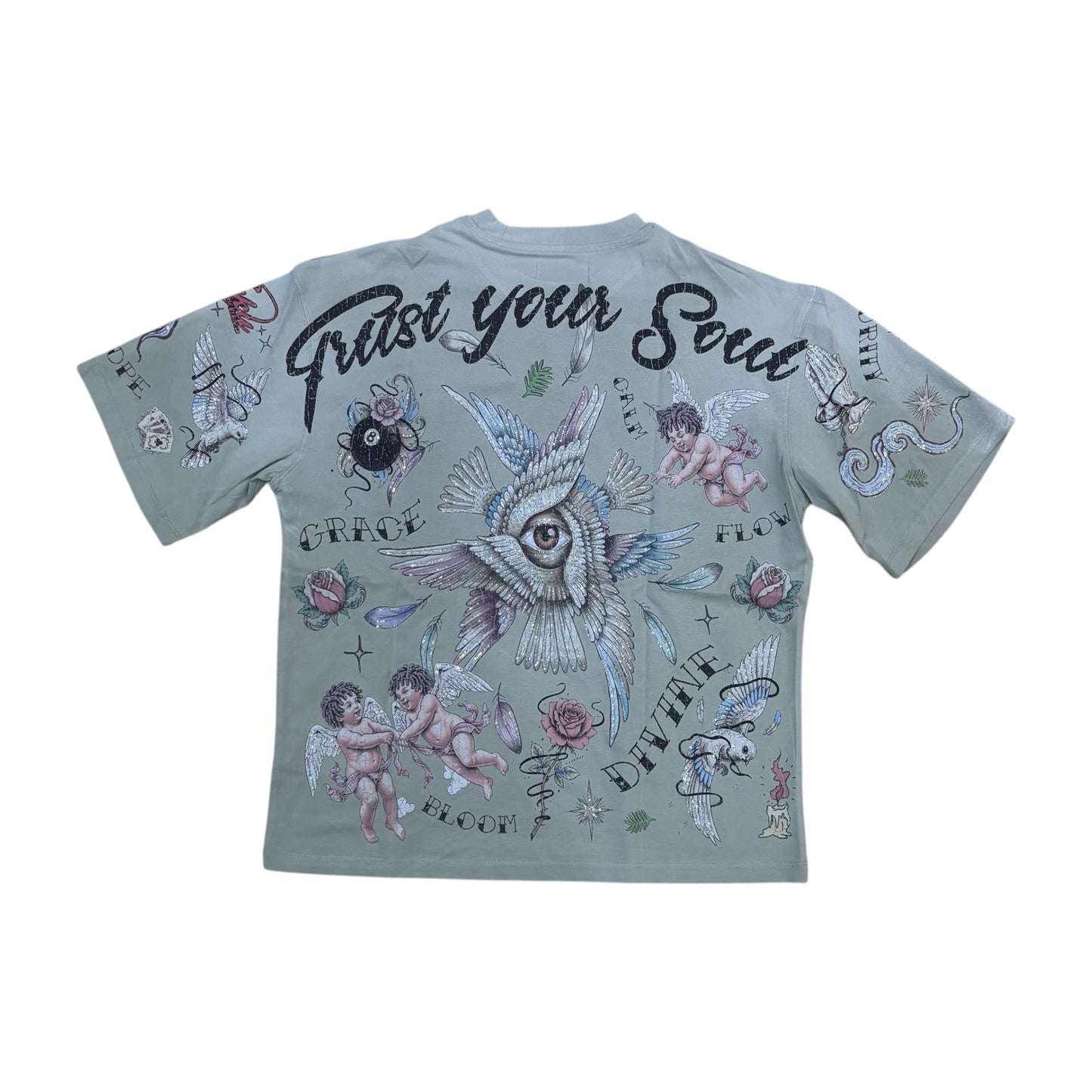 WH-RK1482091 - Faith Faded with Rhinestones Boxy Graphic T-Shirt