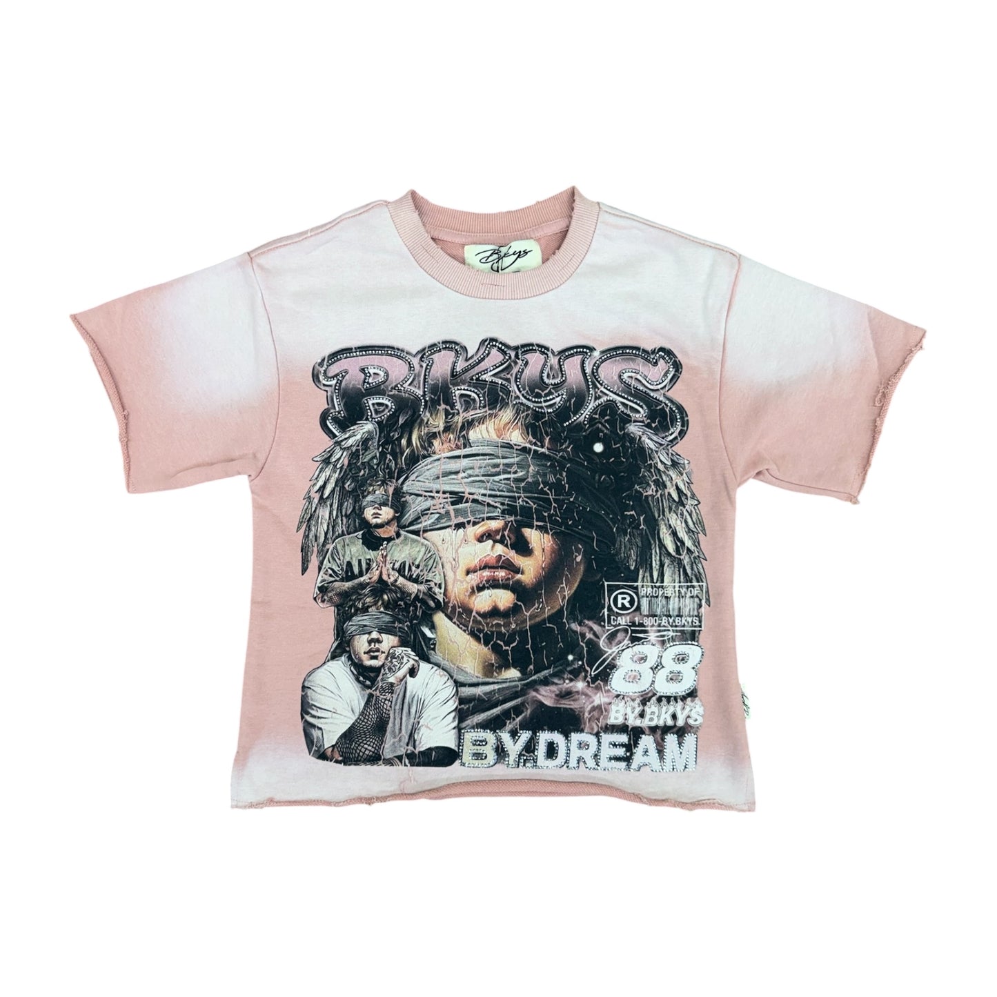 WH-T1634B - Boy's/Kid's Teen Angel with Rhinestones Crop T-Shirt