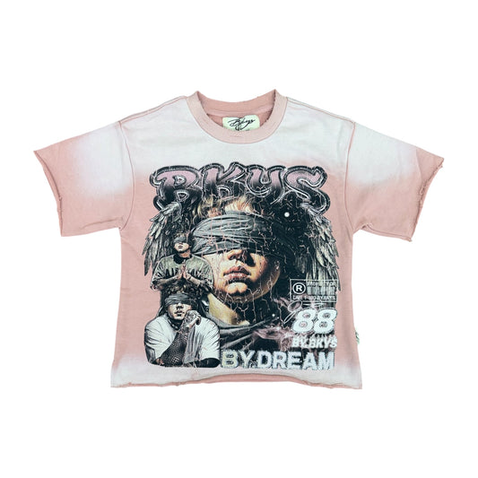 WH-T1634B - Boy's/Kid's Teen Angel with Rhinestones Crop T-Shirt