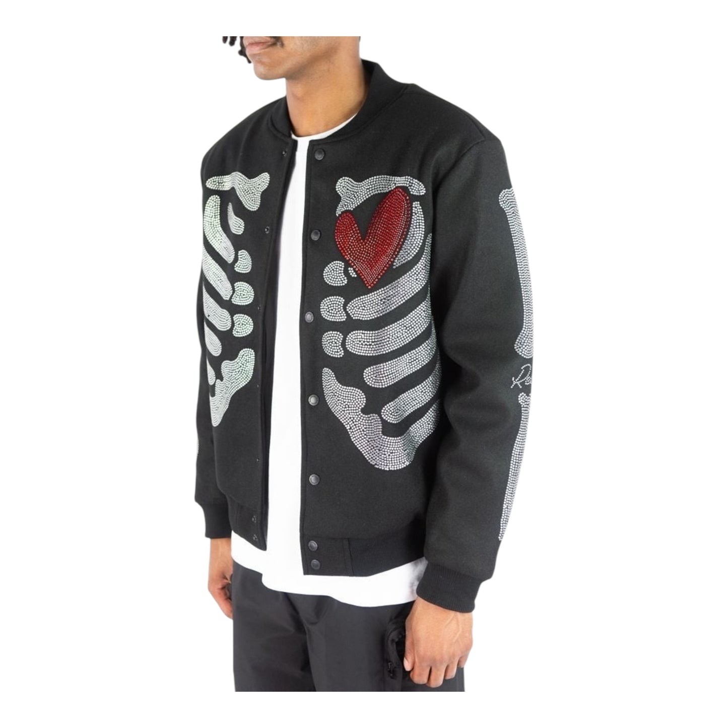 152-515 - Rebel Skeleton Melton Rhinestone Varsity Jacket