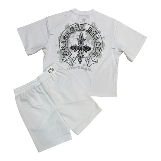 WH-610-11163 - Original Saints Interlock with Rhinestone Cropped Shirt, Shorts SET