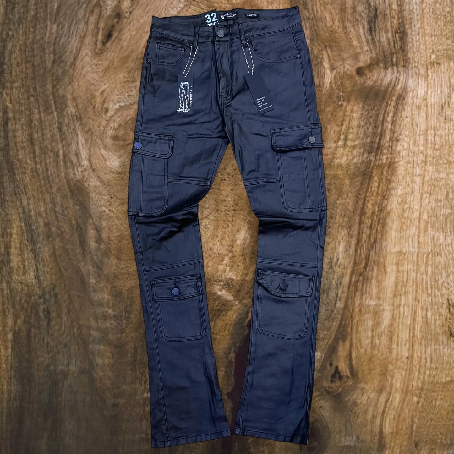 M8002TB - Flare Stacked Coated Cargo Jeans