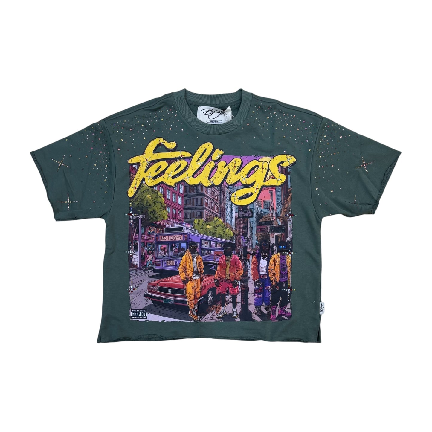 WH-T1500 - Feelings with Rhinestones Cropped Top T-Shirt