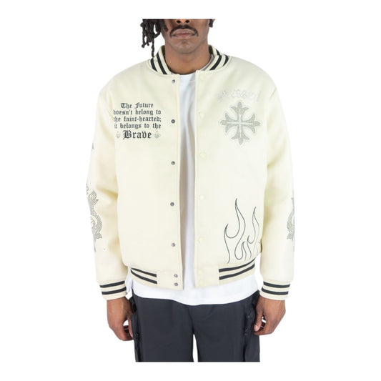 152-514 - Dark Knights Rhinestone Varsity Jacket (Cream)