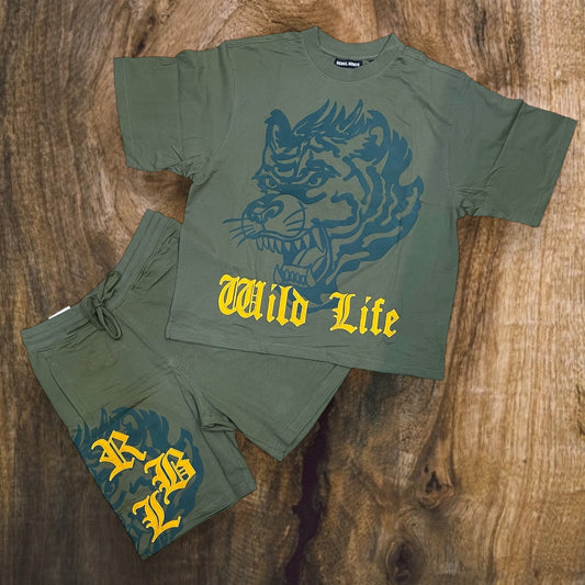 151-163 - Wild Life Cropped Shirt, Shorts SET