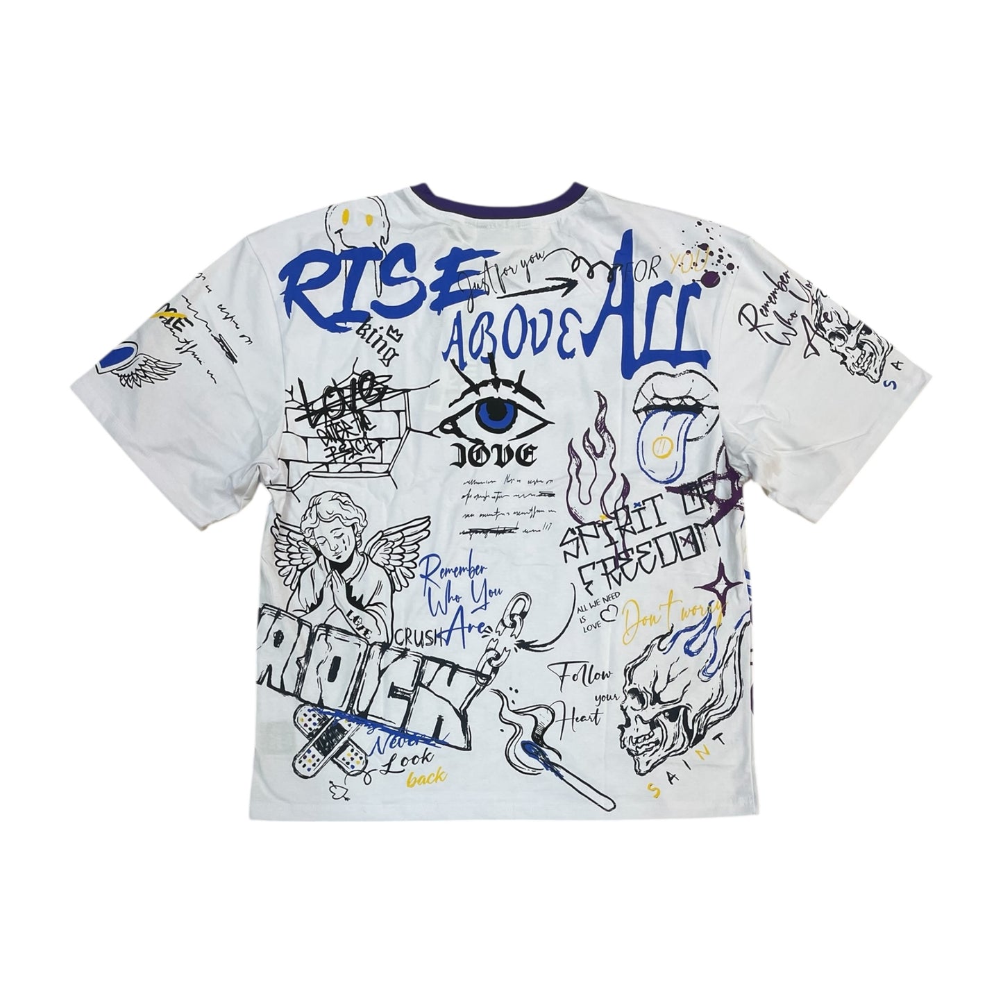 WH-610-11115 - Rise Above All with Rhinestone Boxy AOP Graphic T-Shirt