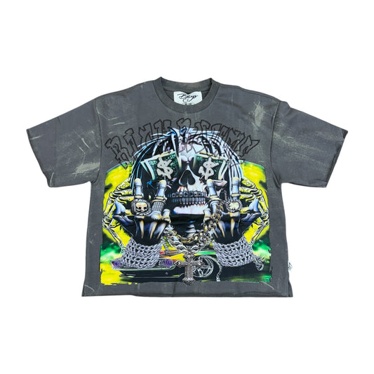 T1435 - Rich Til Death with Rhinestones Cropped Top T-Shirt