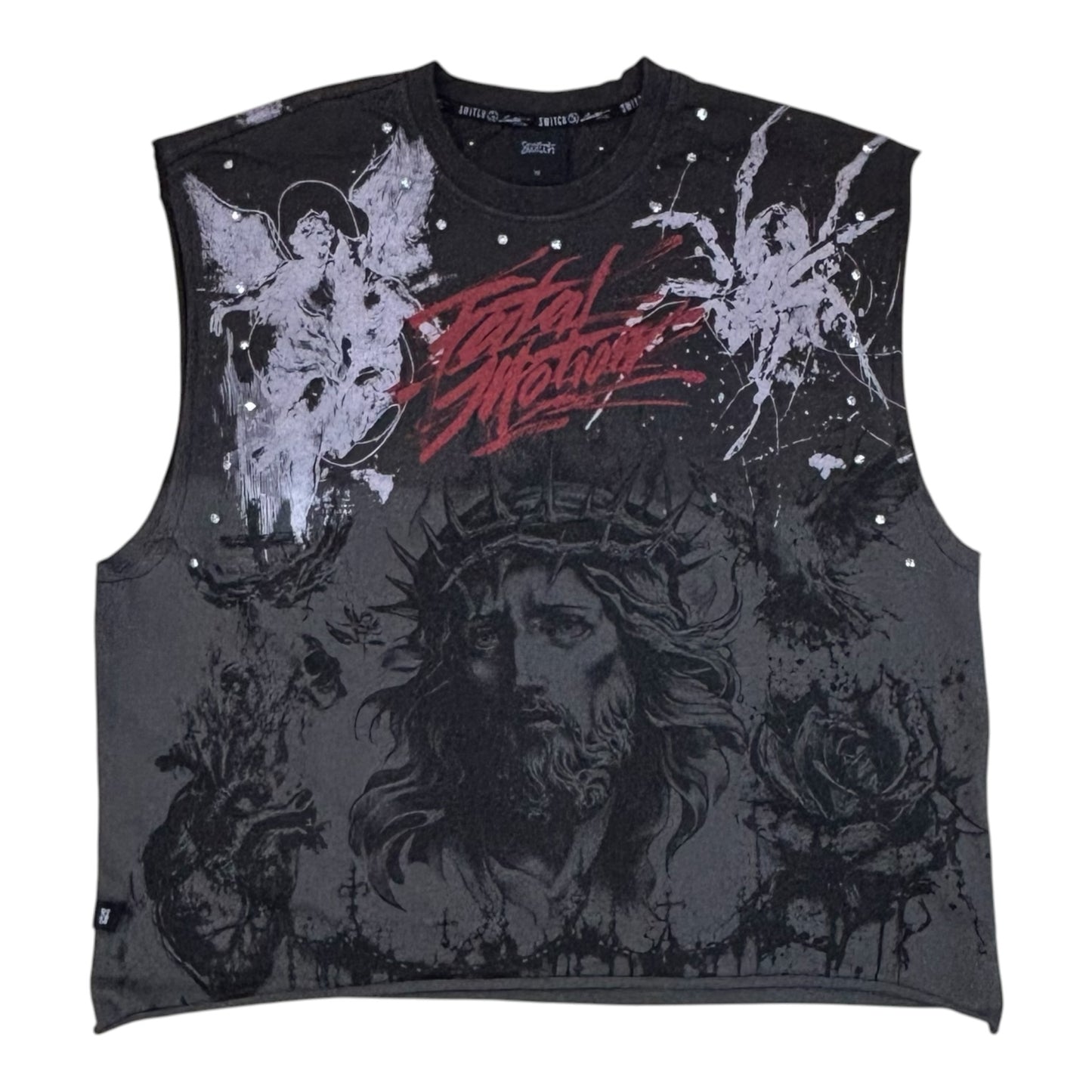 WH-SM6133 - Fatal Sleeveless with Studs Graphic T-Shirt