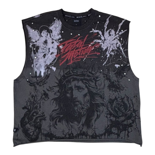 SM6133 - Fatal Sleeveless with Studs Graphic T-Shirt