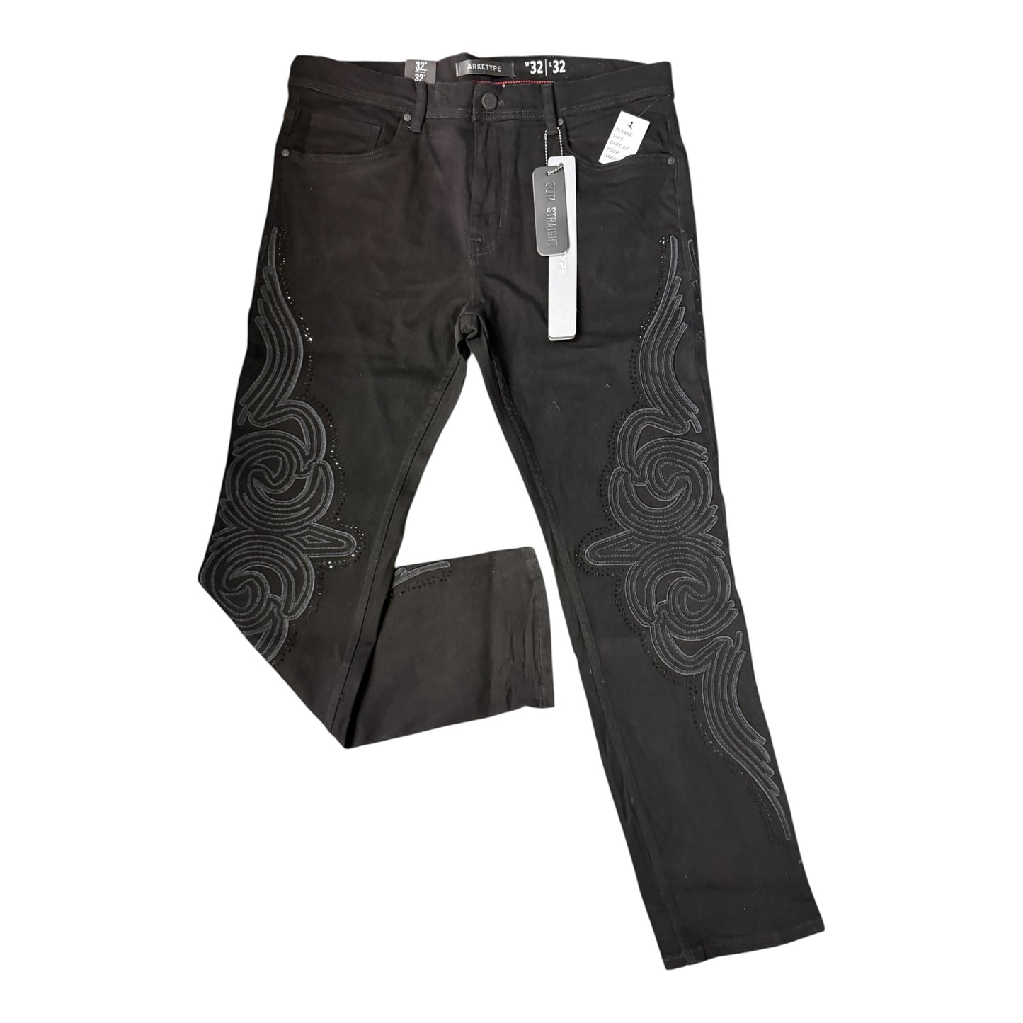 WH-P568 - Ornate Embroidered with Rhinestones Slim Straight-Fit Stretch Jeans