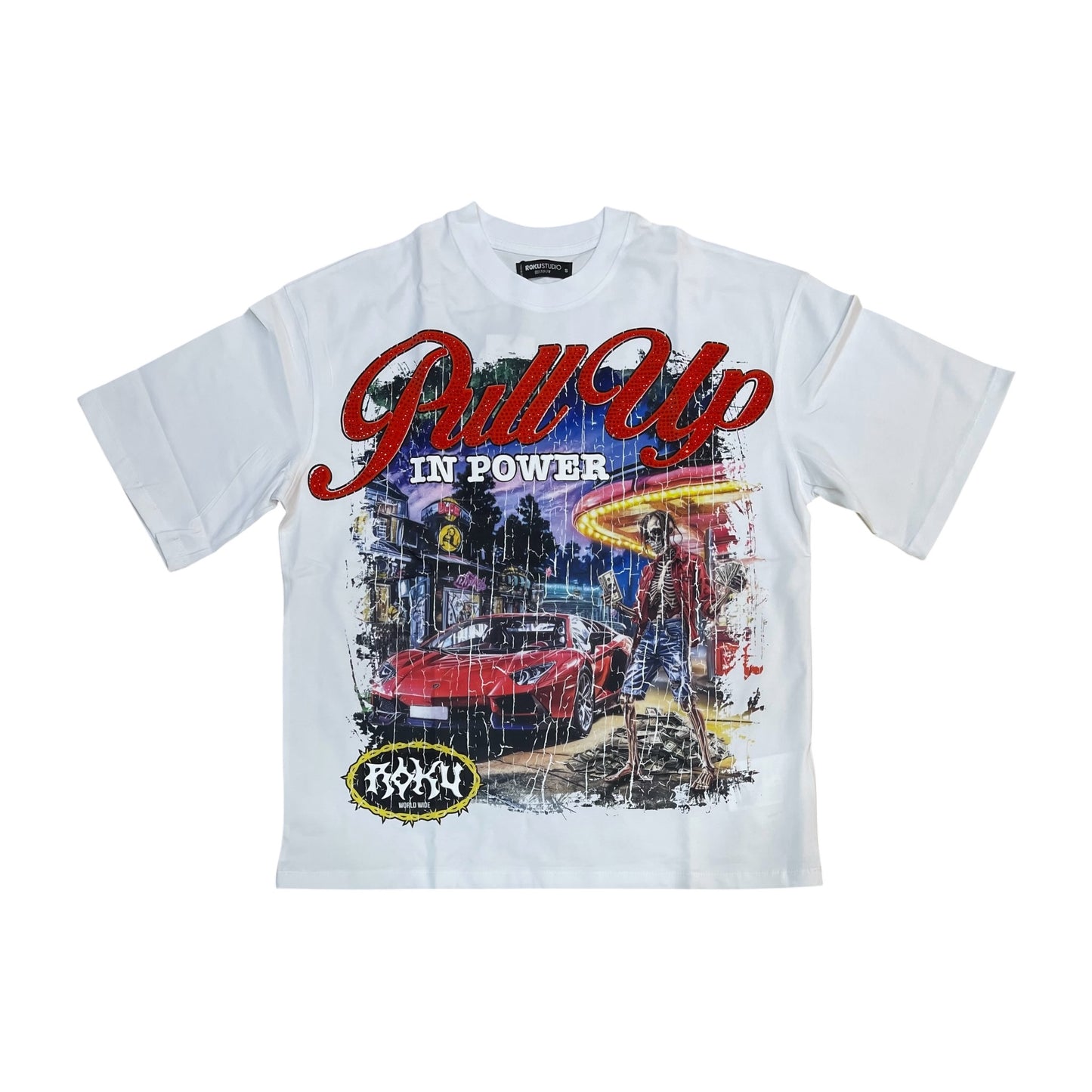 RK1481970 - Pull Up In Power Rhinestone Boxy Graphic T-Shirt