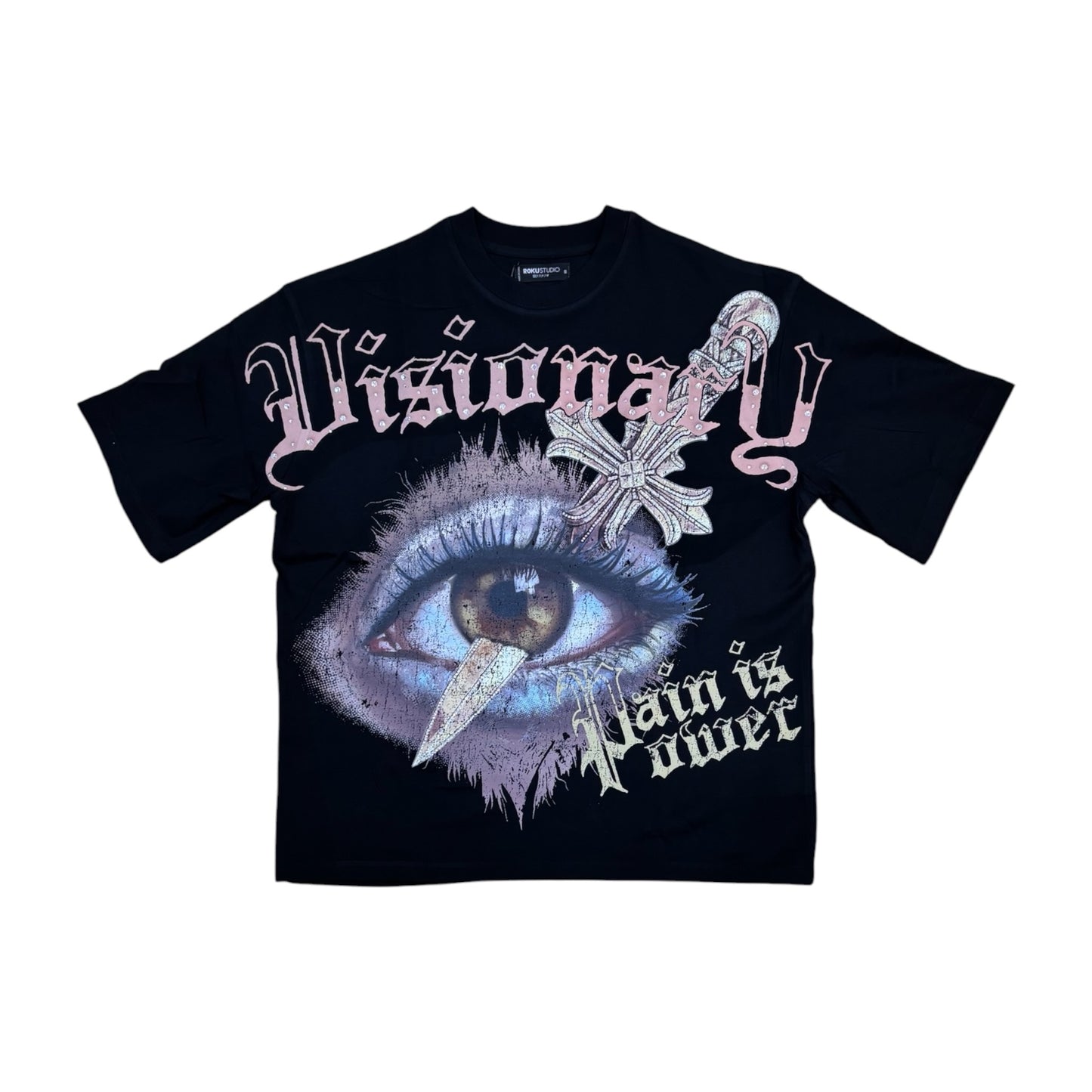 WH-RK1482095 - Visionary with Rhinestones n Studs Boxy Graphic T-Shirt