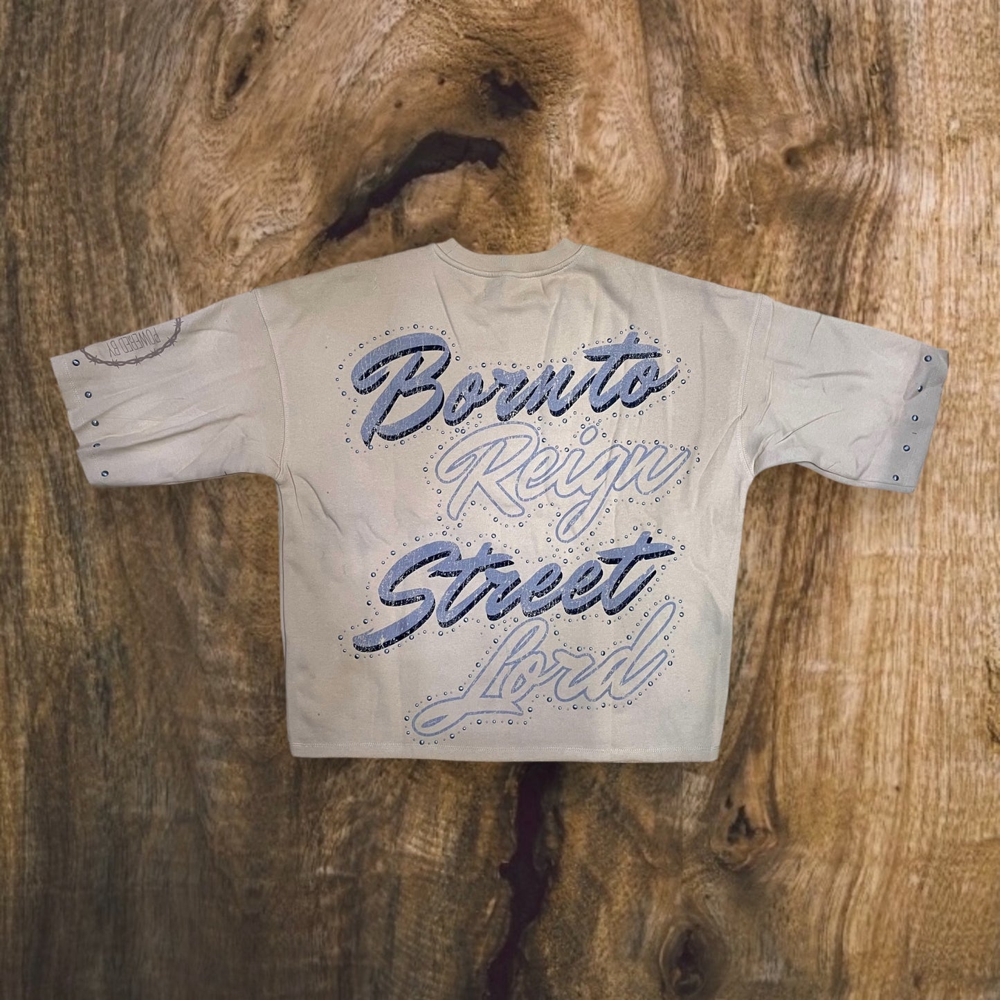 RK5481775 - FIST OF FURY with Studs Cropped Drop Shoulder Fleece Crewneck