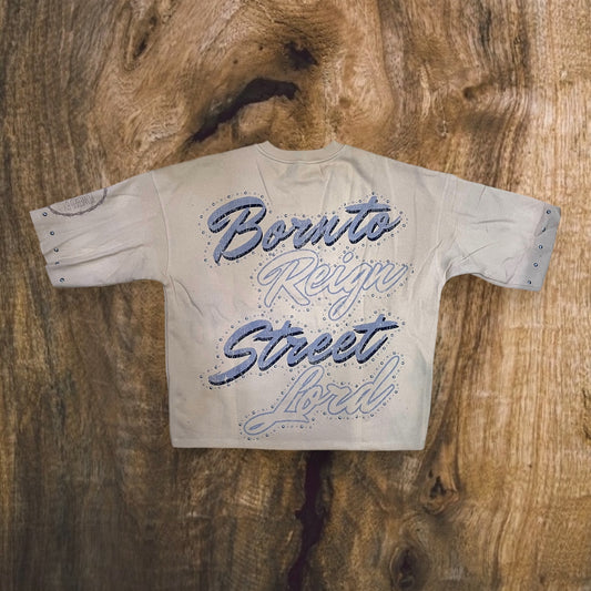 RK5481775 - FIST OF FURY with Studs Cropped Drop Shoulder Fleece Crewneck