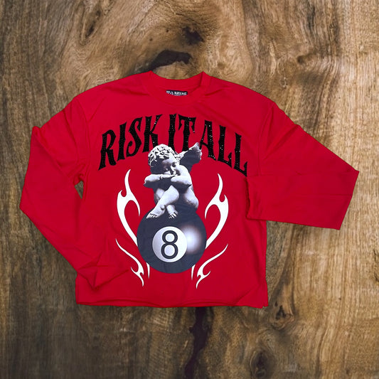 FB1506 - Risk it All Rhinestone L/S French Terry Crewneck Cropped Top