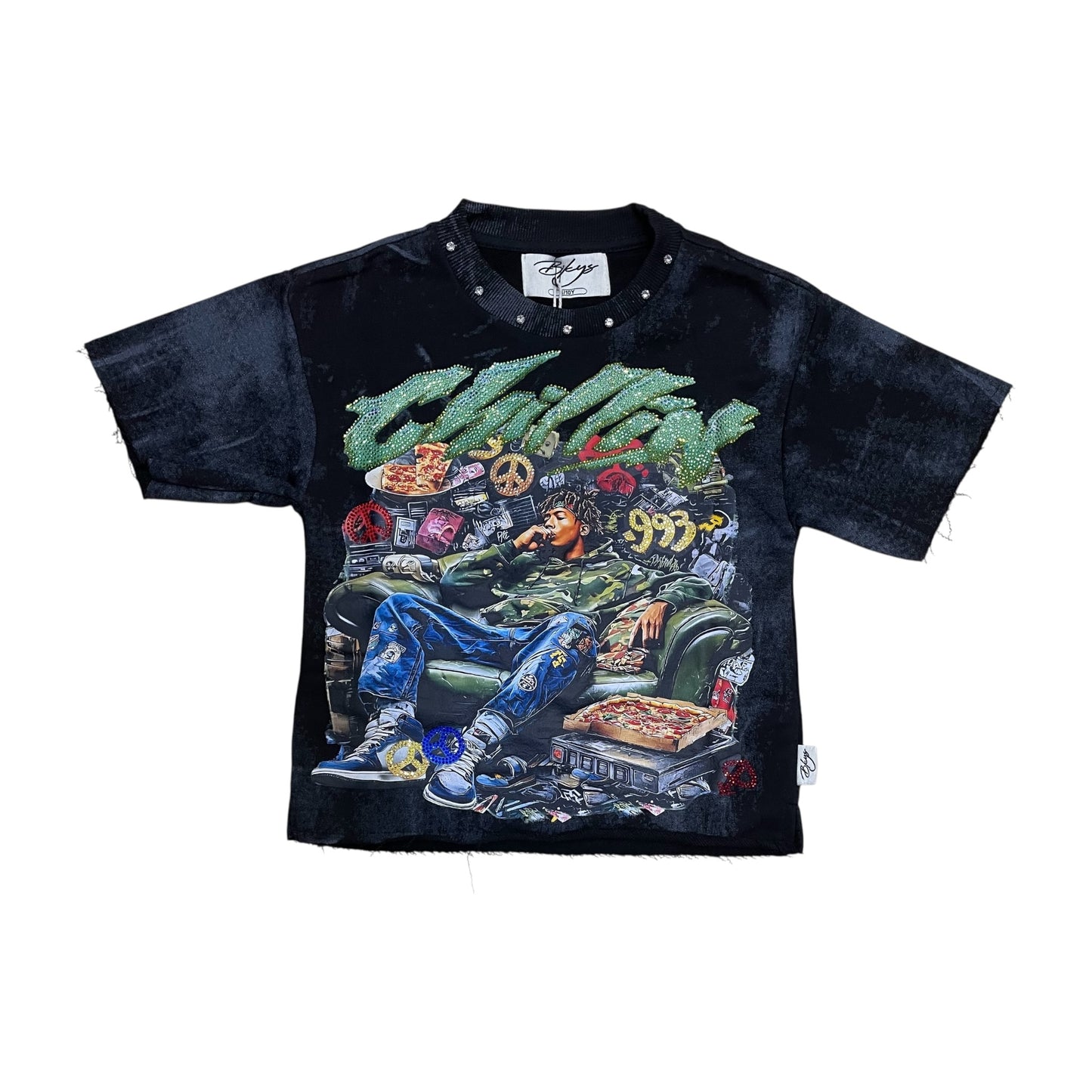 T1484B - Boy's/Kid's Chillin Rhinestones Cropped Top T-Shirt