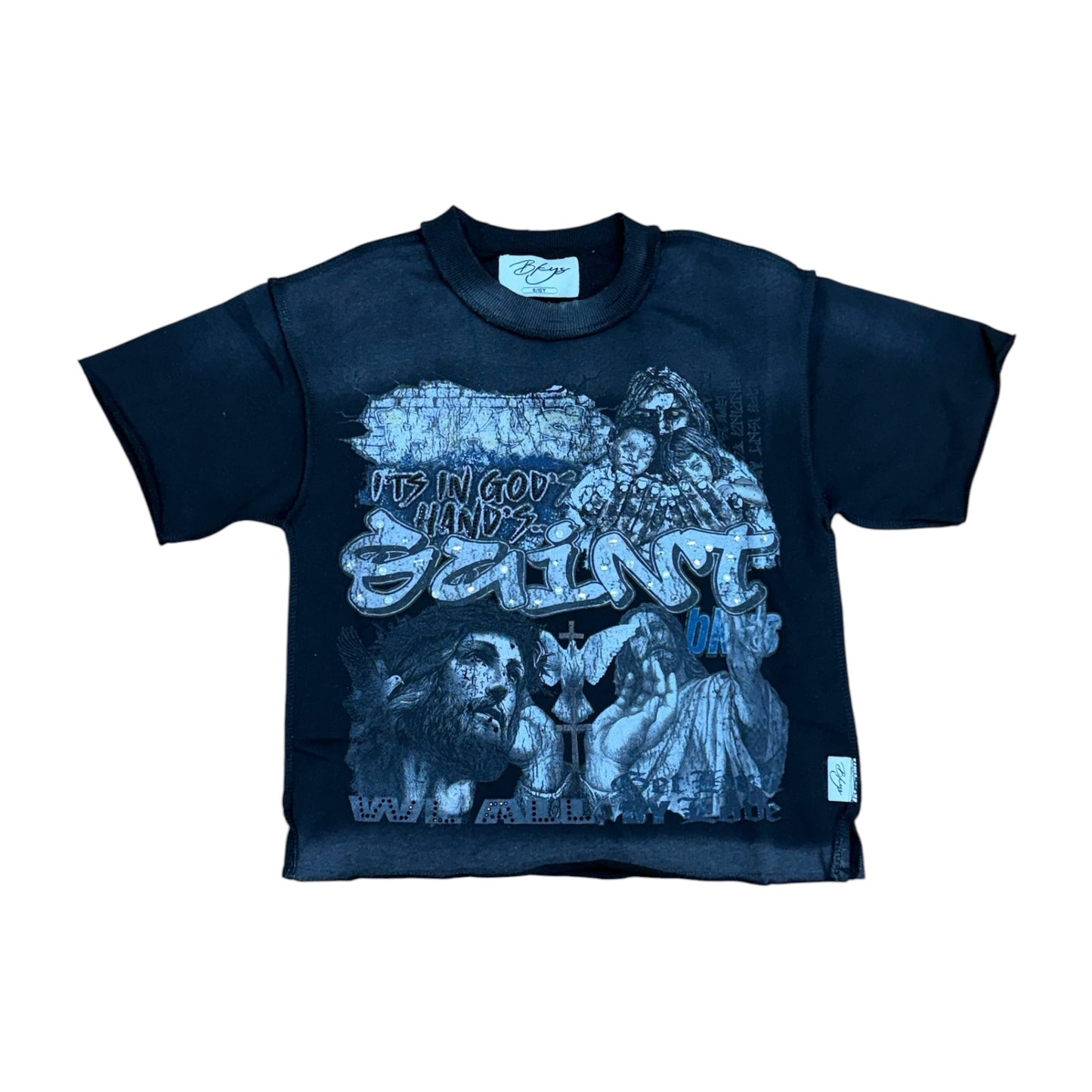 WH-T1598B - Boy's/Kid's Saint with Rhinestones Crop T-Shirt