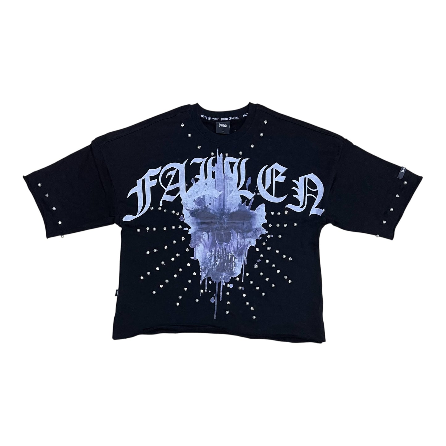 SM6150 - Fallen with Studs n Pearl Cropped Top Graphic T-Shirt