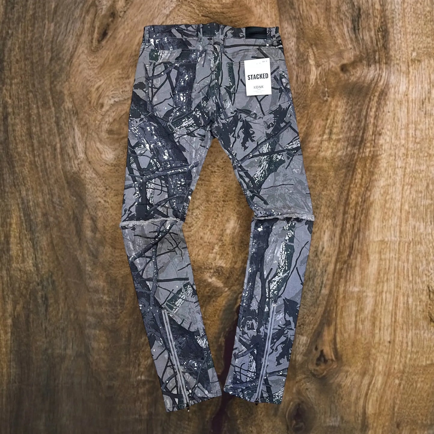 KNB3397 - Zipper Stacked Camo Pants