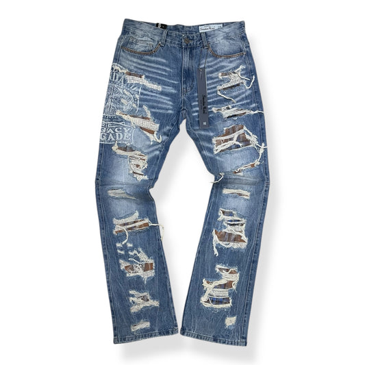 JP25644 - Legacy Brigade Grandeur Plaid Lazy Flare Stacked Denim Jeans