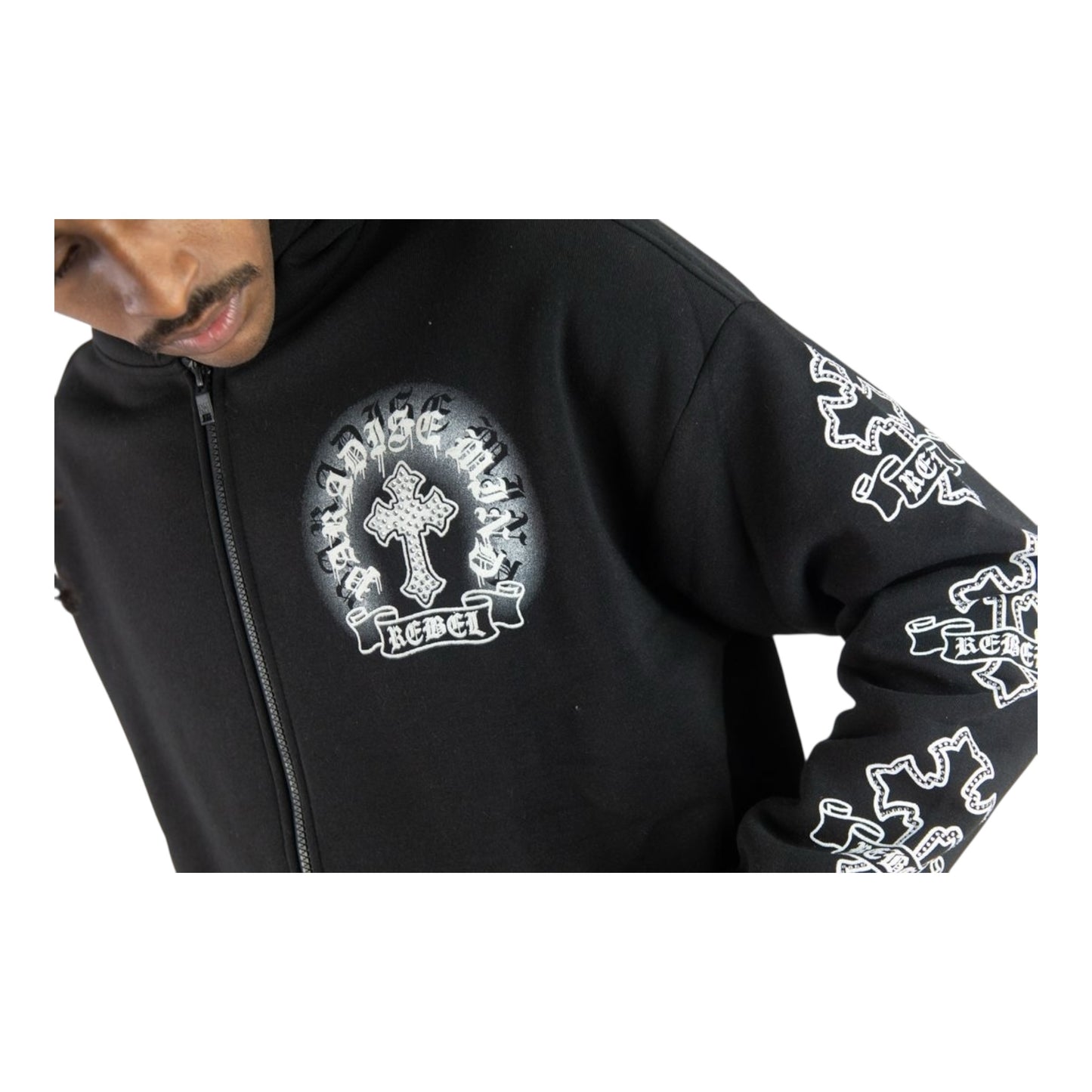 152-328 - Rebel Cross Zip Up Graphic Fleece Hoodie