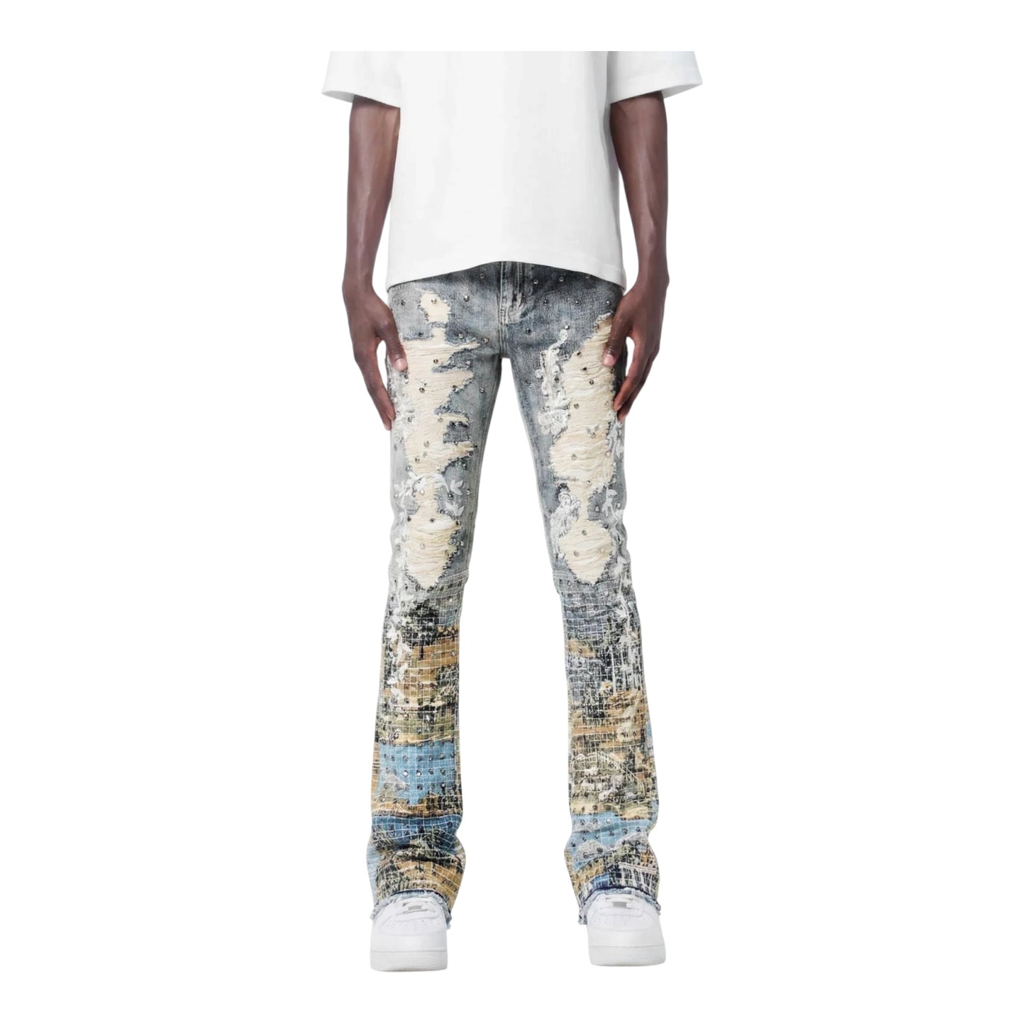 M8599D - Baroque Scenic Blue Stacked Flare Jeans