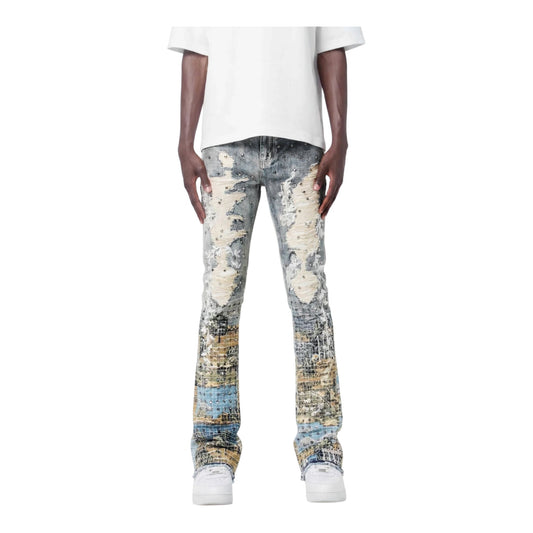 M8599D - Baroque Scenic Blue Stacked Flare Jeans