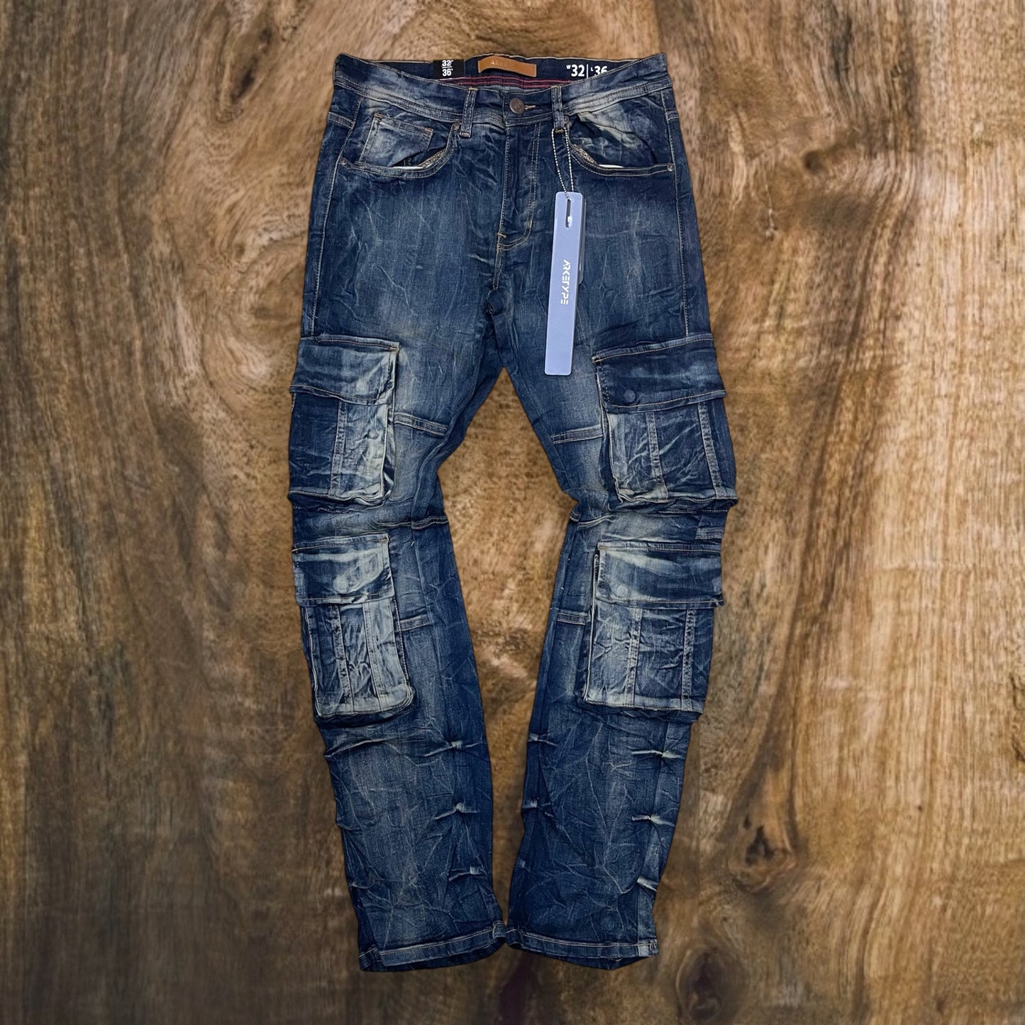 P536 - OS Cargo Stretchable Stacked Flared Jeans