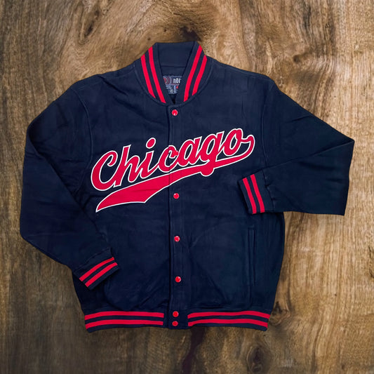 JK533 - Chicago 2 Tone Varsity Jacket (Black/Red)