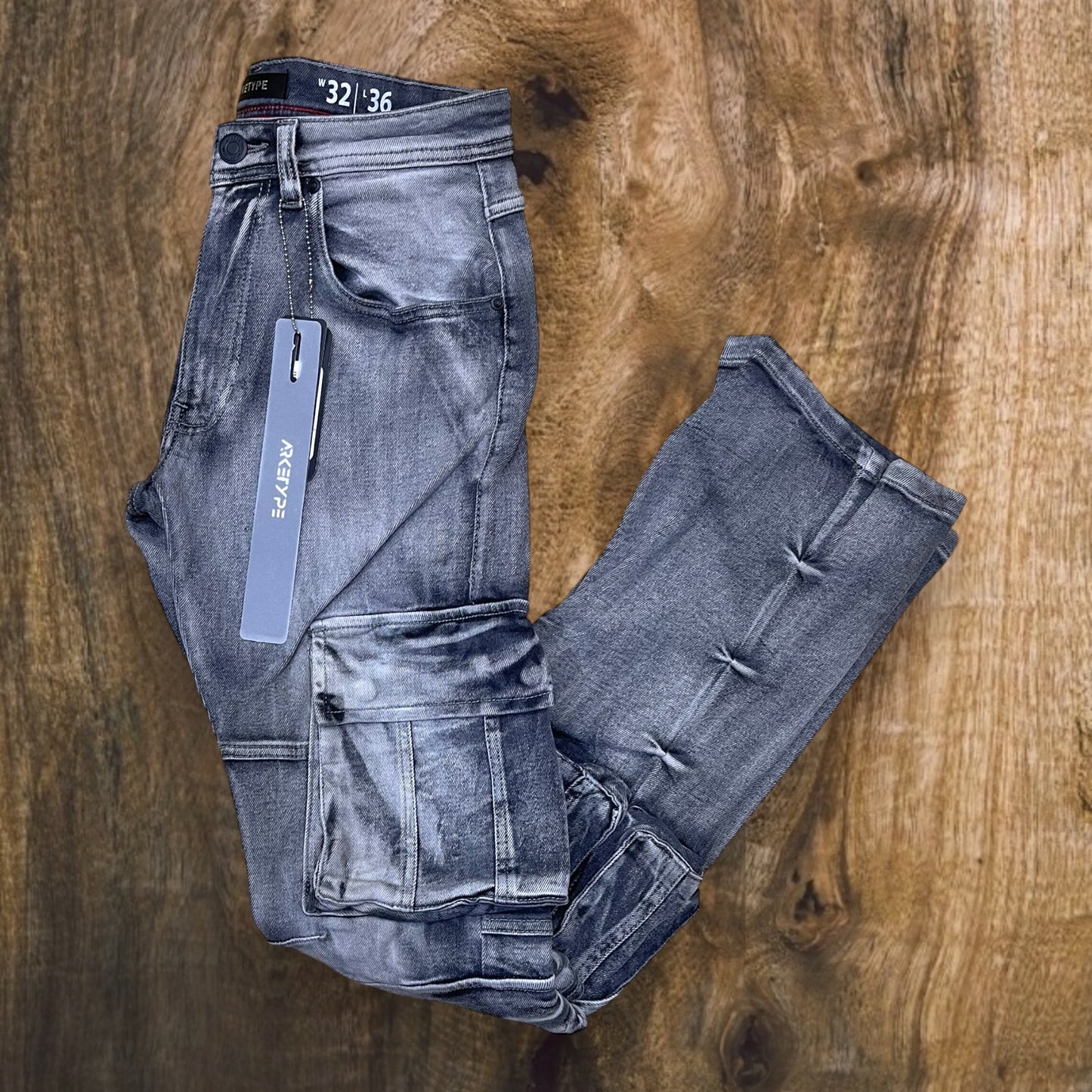 P536 - OS Cargo Stretchable Stacked Flared Jeans
