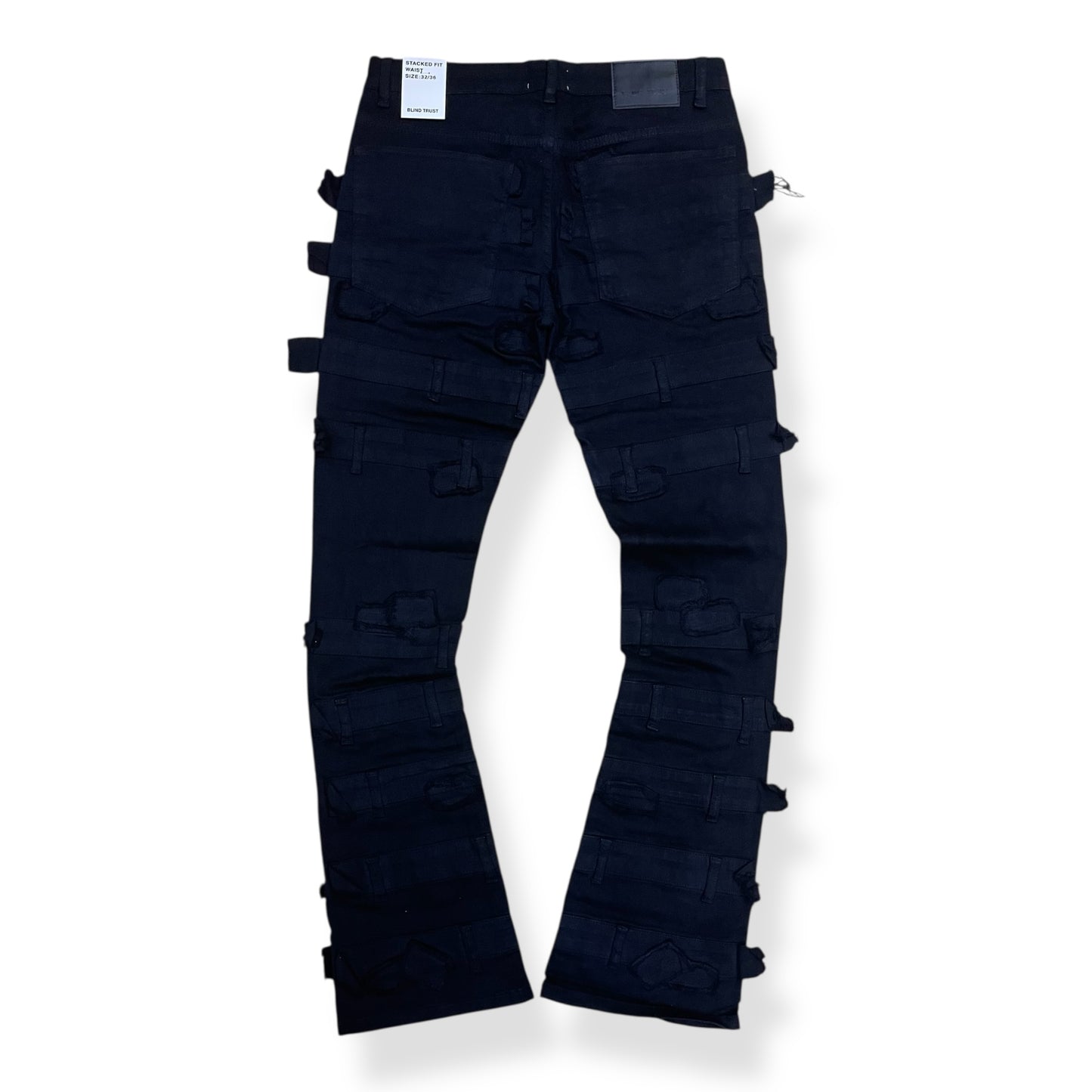 BTP25892 - Belted Pattern Stacked Flare Jeans