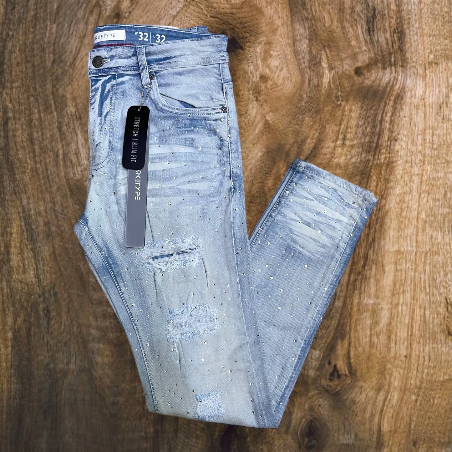 P547 - Rip & Repair All Over Rhinestone Slim-Fit Stretch Jeans