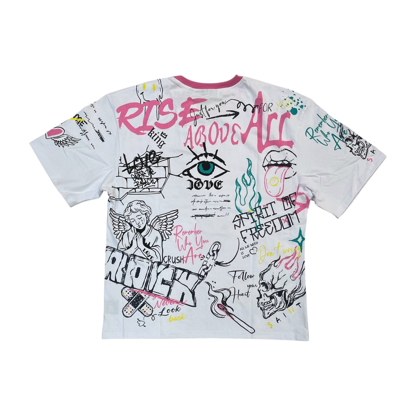WH-610-11115 - Rise Above All with Rhinestone Boxy AOP Graphic T-Shirt