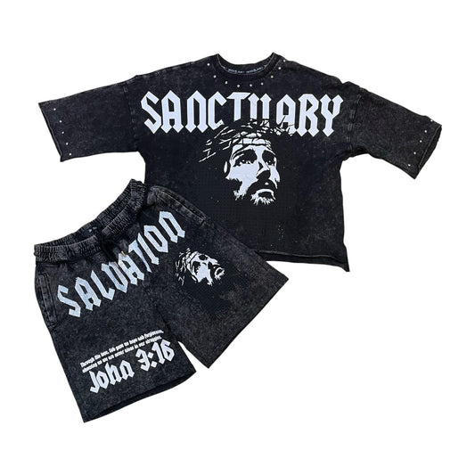 WH-SM6999 - Sanctuary with Rhinestone n Studs Cropped Shirt, Shorts SET