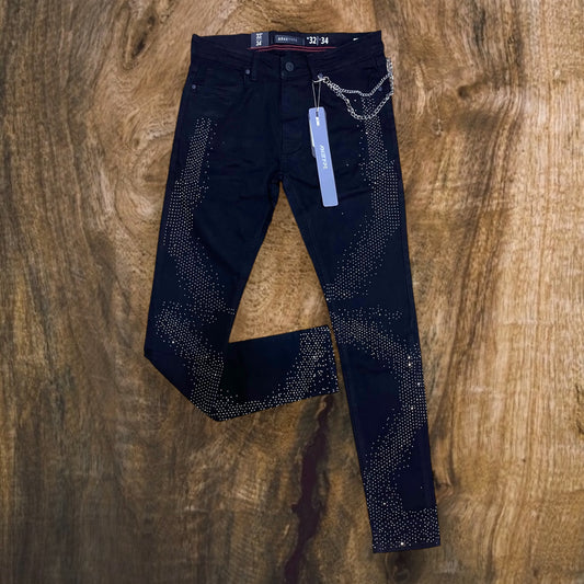 P549 - Nile Rhinestone Slim-Fit Stretch Jeans with Silver Side Chain
