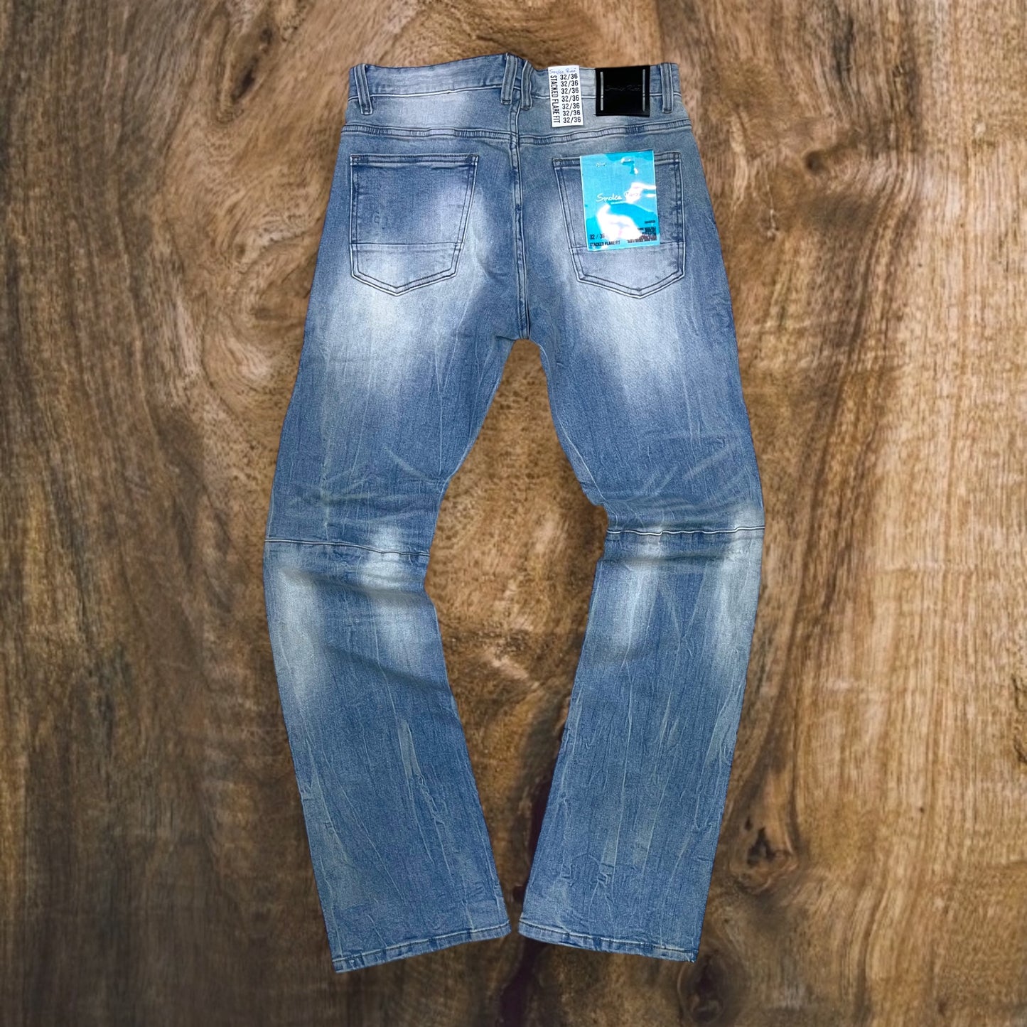 JP24702 - Ripped Vintage Washed Stacked Flare Jeans (Adonis Blue)