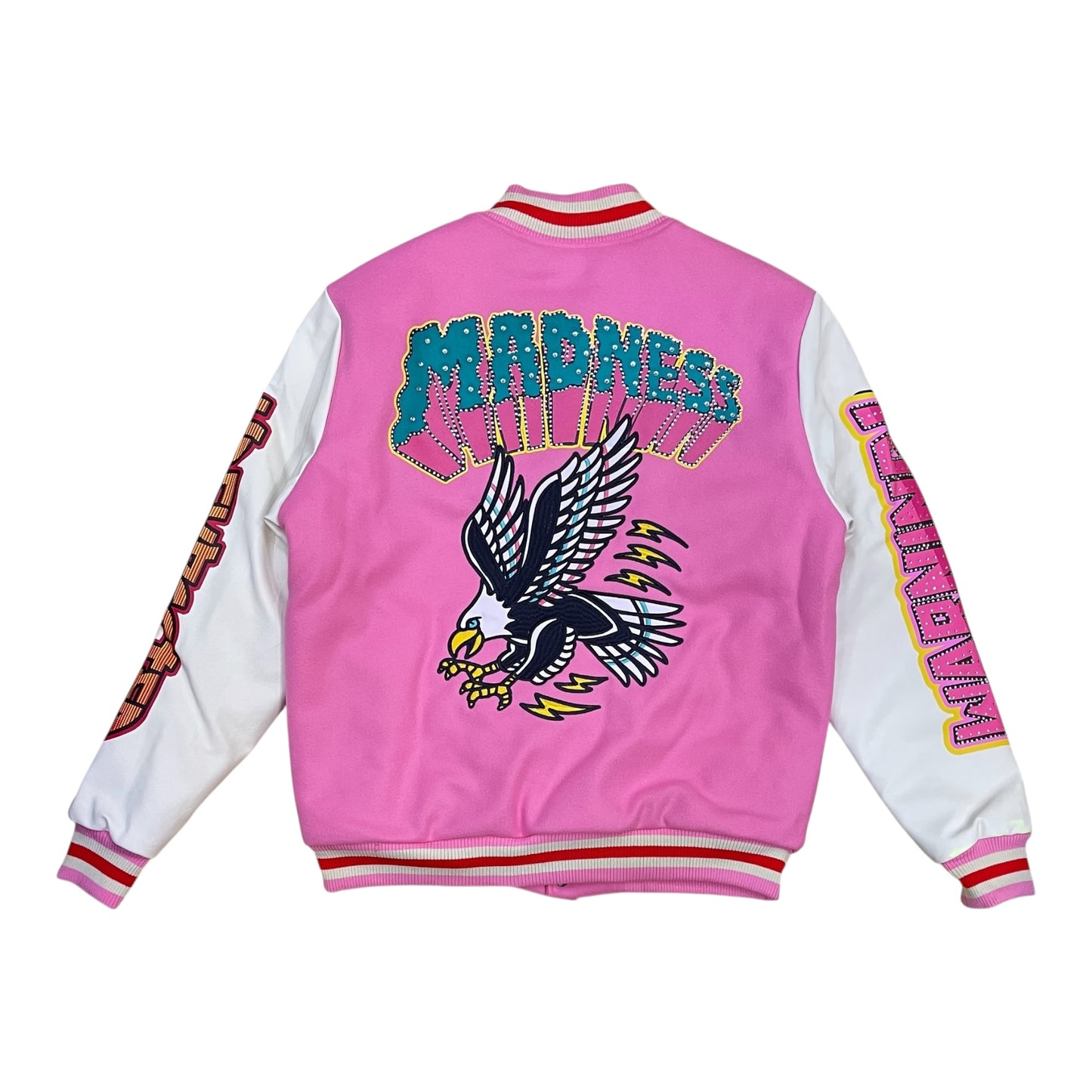 152-511 - Madness "Mad Lucky" Rhinestone Varsity Jacket (Pink)