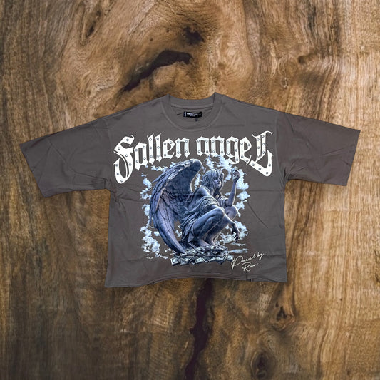 RK1481604 - Fallen Angel with Stud Cropped Drop Shoulder Graphic T-Shirt