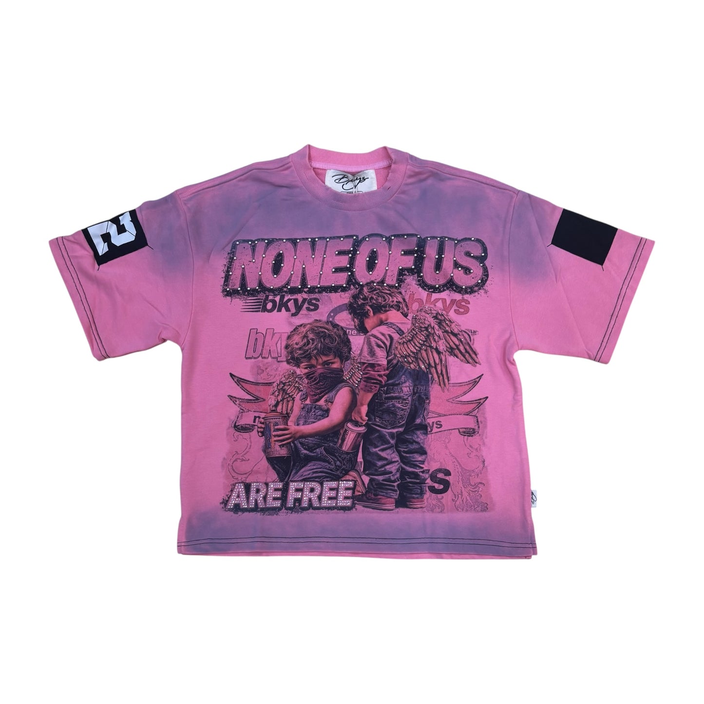 WH-T1610 - None of us are Free with Rhinestones n Studs Boxy T-Shirt