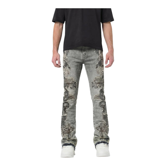 M8558D - Raw Baroque Panels with Rhinestones Stacked Flare Jeans